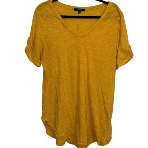 Yellow Impulsive Womens V-Neck Sparkle Tee - 2X Size - Picture 1 of 7
